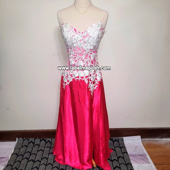 Pink lace mesh formal gown